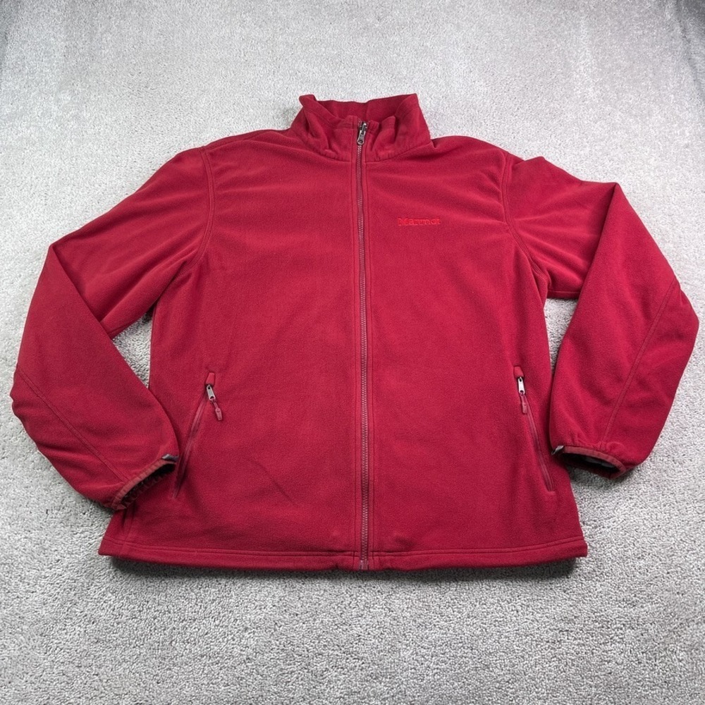 Marmot Jacket Mens XL Red Fleece Full Zip Logo Hiking Outdoors‎